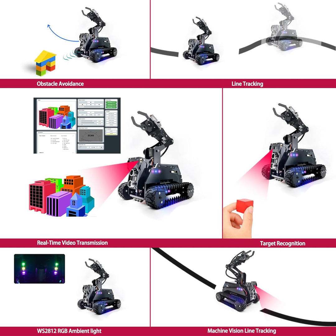 Adeept RaspTank WiFi Wireless Smart Robot Car Kit für Raspberry Pi 4/3 Modell B+/B, Panzerroboter mi