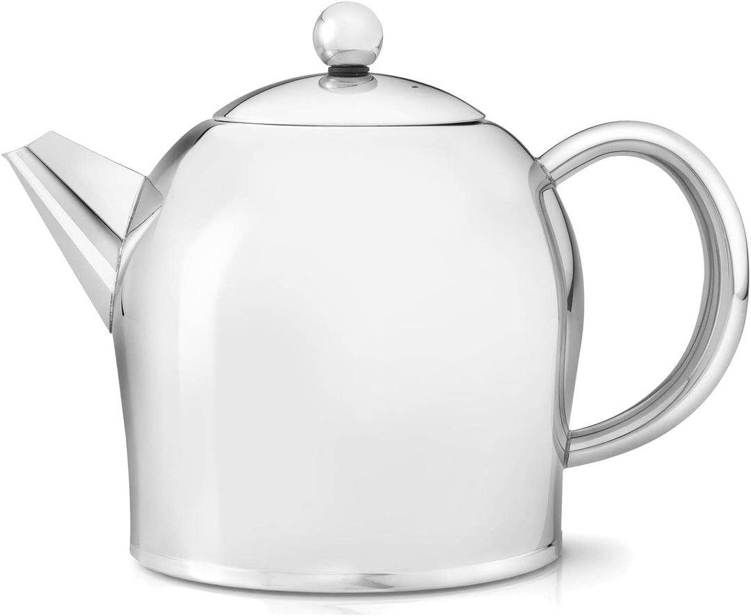 Teekanne Set 1.0 Liter - Edelstahl glänzend doppelwandig - Grosser Teebereiter mit Tee-Filter-Sieb-A
