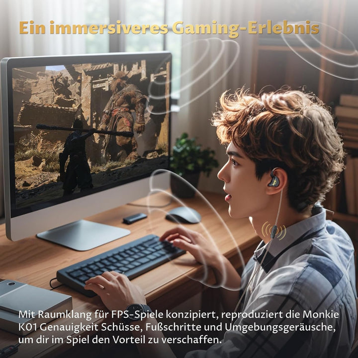 Yinyoo KBEAR MONKIE K01 Kabelgebundene Gaming Ohrhörer, 1DD Leichter Gaming-In-Ear-Monitor mit 3,5-m