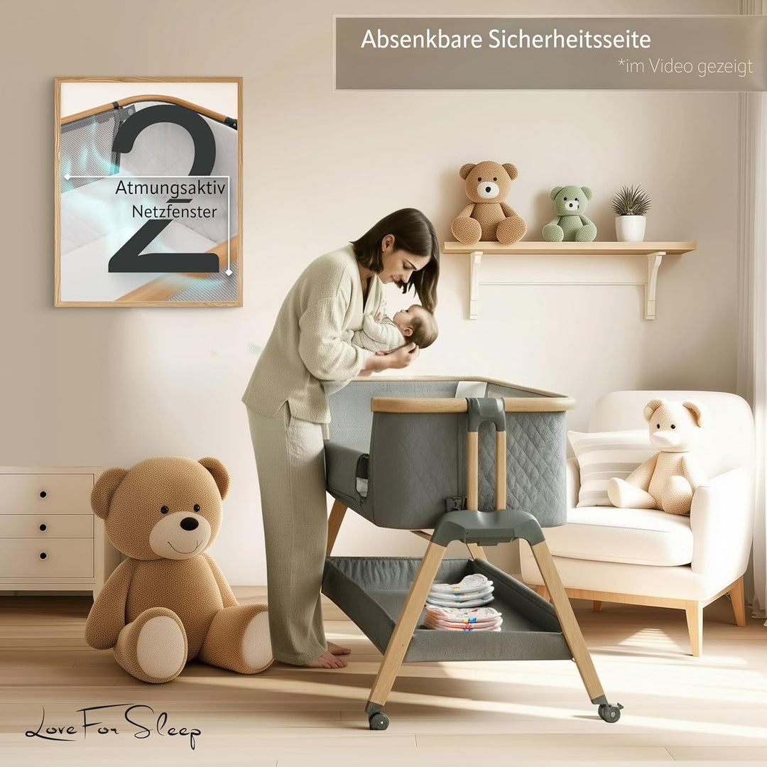 SnooBee Babybett Beistellbett Baby & Co-Sleeper – Höhenverstellbares Babybett mit Matratze, Rollen m