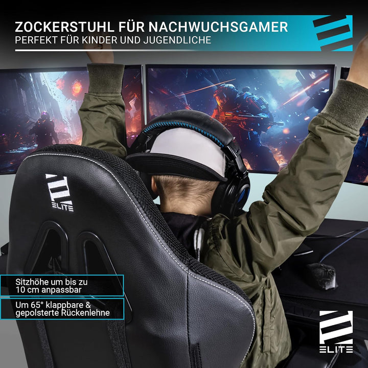 ELITE Pulse - Gaming Stuhl für Kinder - Kunstleder - Ergonomisch - Racer - Drehstuhl - Chair - Büros