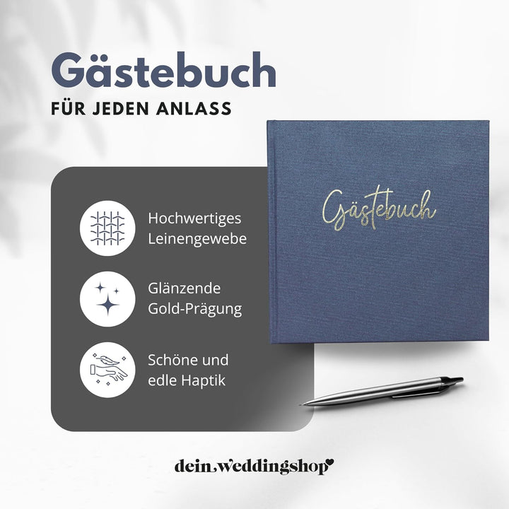 Gästebuch blanko 104 Seiten mit Leinen-Bezug und edler Prägung | Geburtstag Hochzeit Ferienwohnung T