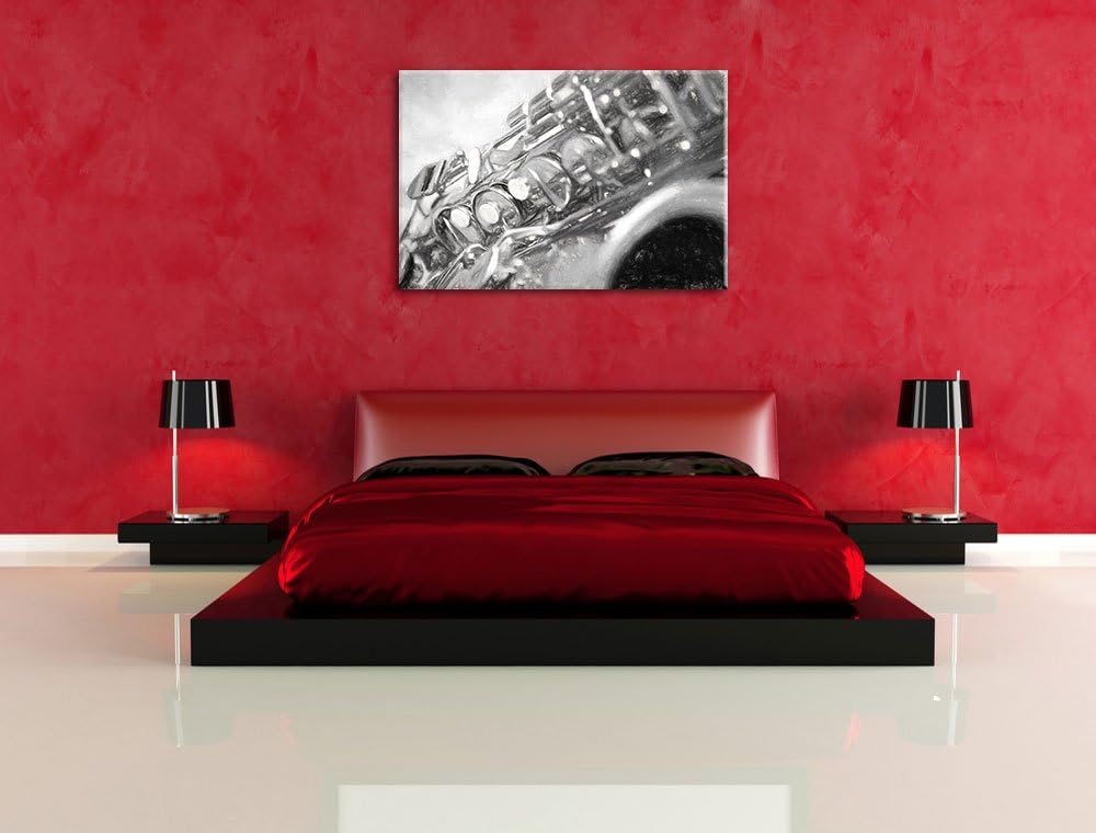 Saxophon Kohle Effekt, Format: 100x70 auf Leinwand, XXL riesige Bilder fertig gerahmt mit Keilrahmen