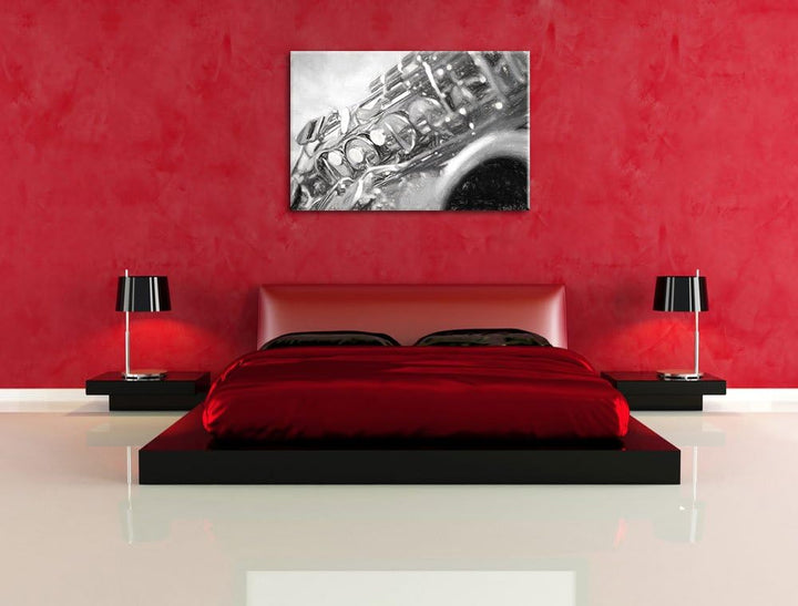 Saxophon Kohle Effekt, Format: 100x70 auf Leinwand, XXL riesige Bilder fertig gerahmt mit Keilrahmen