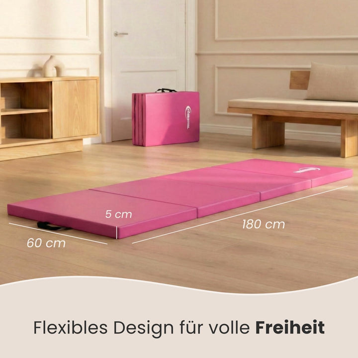 eyepower klappbare Turnmatte für Zuhause 180x60x5 cm - dicke Gymnastikmatte - Weichbodenmatte faltba