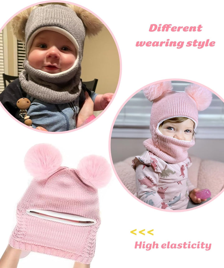 FURTALK Kleinkind Baby SchalMütze warm gefüttert Kinder Strickmütze Pom Pom Wintermütze für Mädchen
