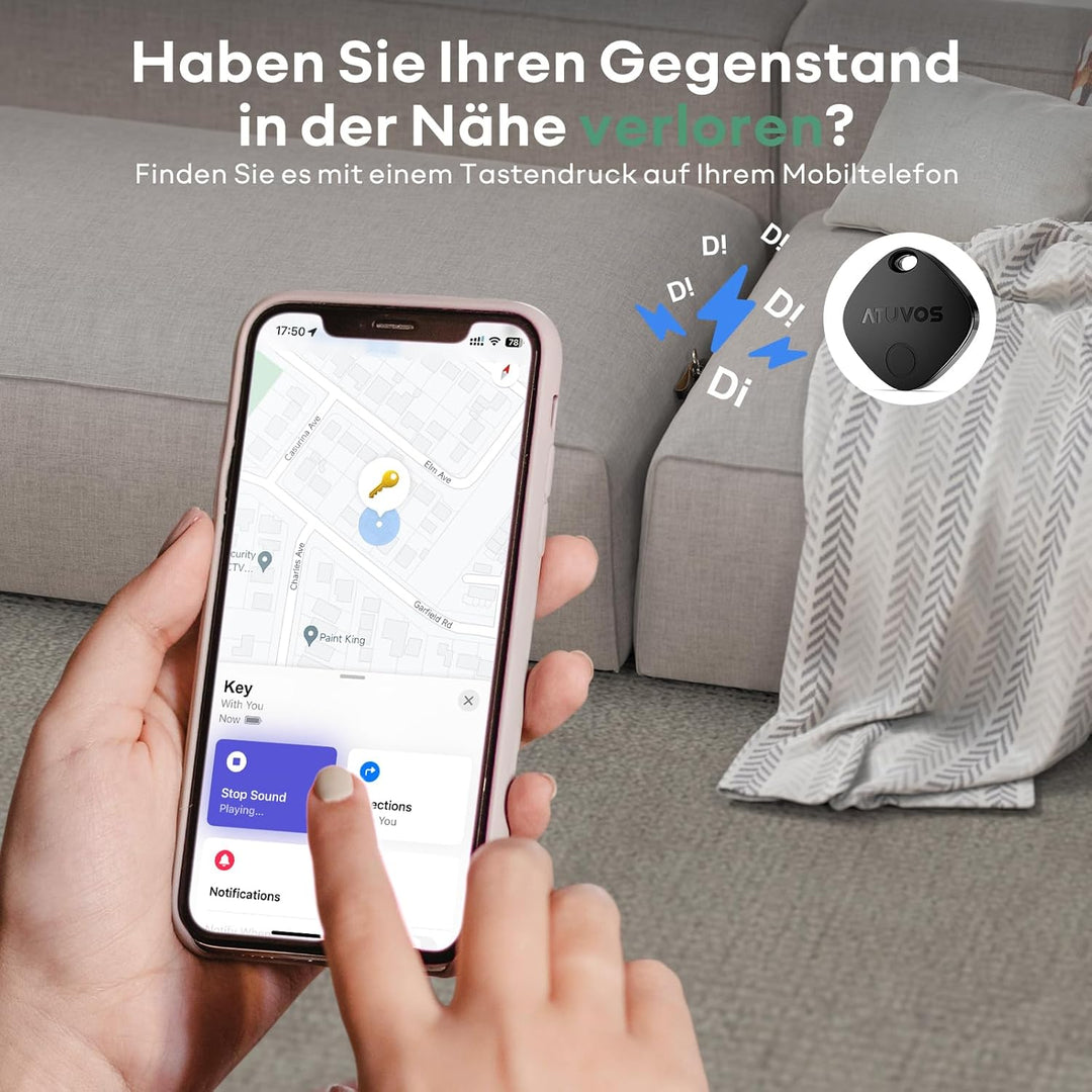 ATUVOS Schlüsselfinder KeyFinder 4 Pack, Smart Bluetooth Tracker Tag Kompatibel mit Apple Wo ist? AP