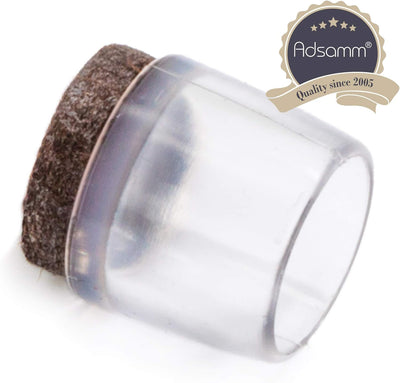 Adsamm® / 32 x Stuhlbeinkappen mit Filz / Transparent / Ø 15 - 16 mm / rund / Filz-Möbelgleiter für