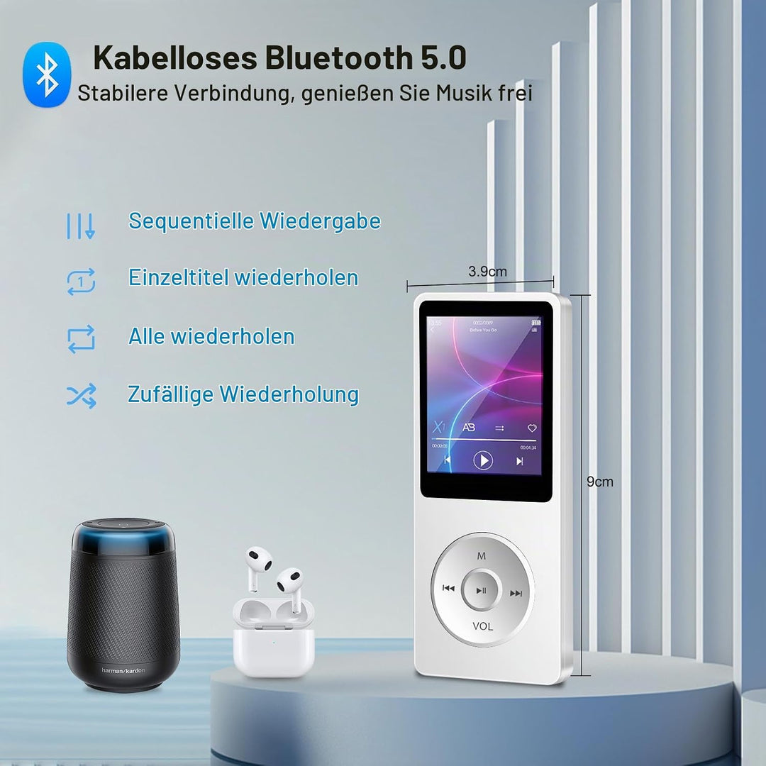 32GB MP3 Player Bluetooth 5.0 Musik Player, Nur 29g, mit 1.8" LCD-Bildschirm&amp; Kopfhörer HiFi Sound K