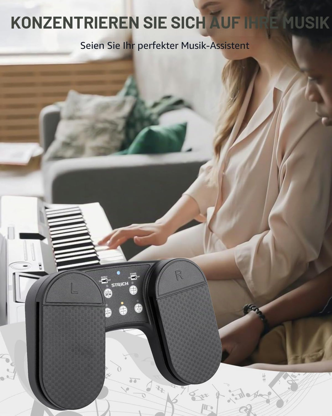 STRICH Drahtloser Page Turner Pedal für iPad, Wiederaufladbares Musikseitenumblätter-Pedal, 5 Modi,