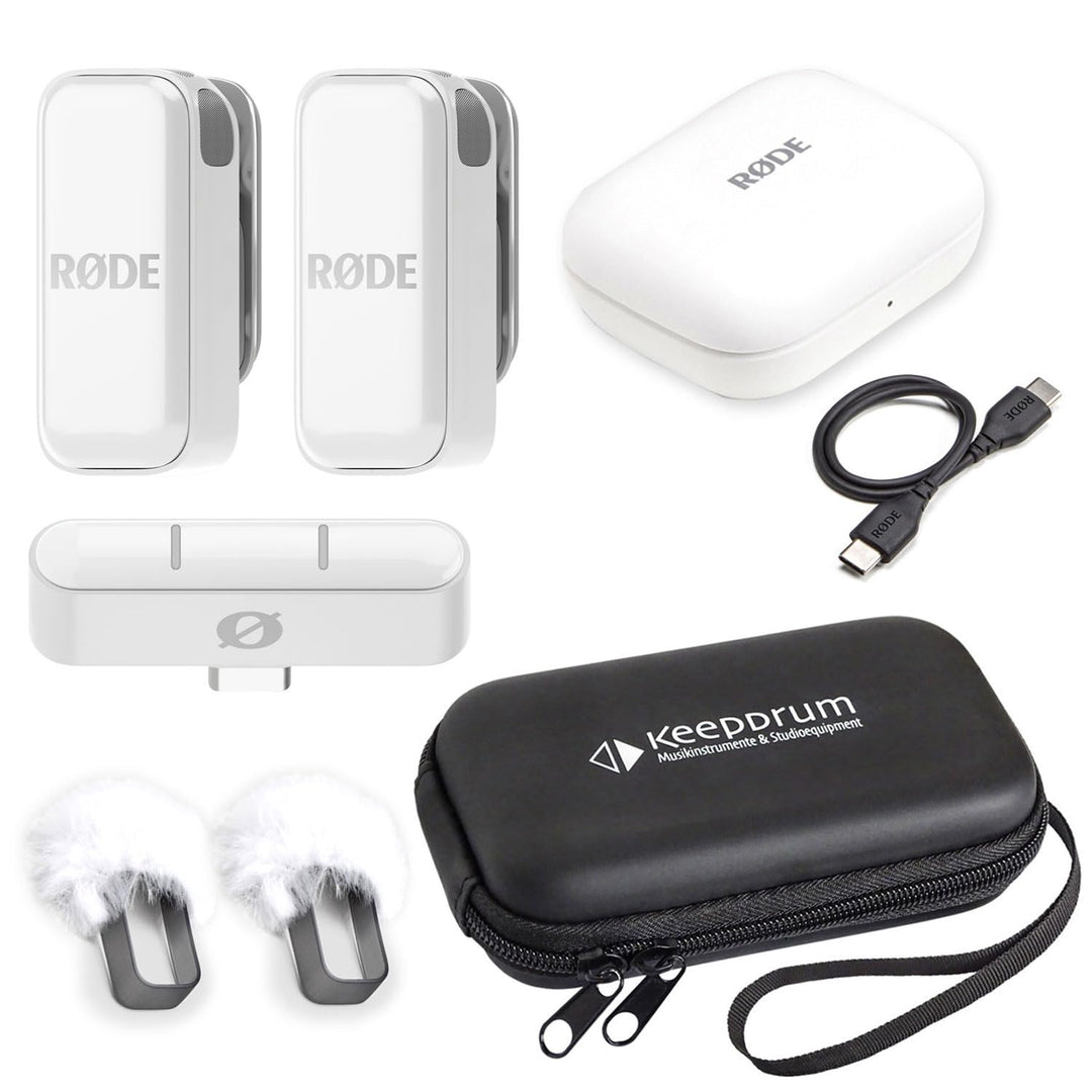 Rode Wireless Micro Drahtloses Mikrofon-System USB-C Weiss mit keepdrum Soft-Case Tasche