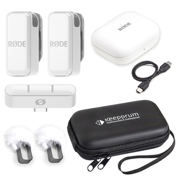 Rode Wireless Micro Drahtloses Mikrofon-System USB-C Weiss mit keepdrum Soft-Case Tasche
