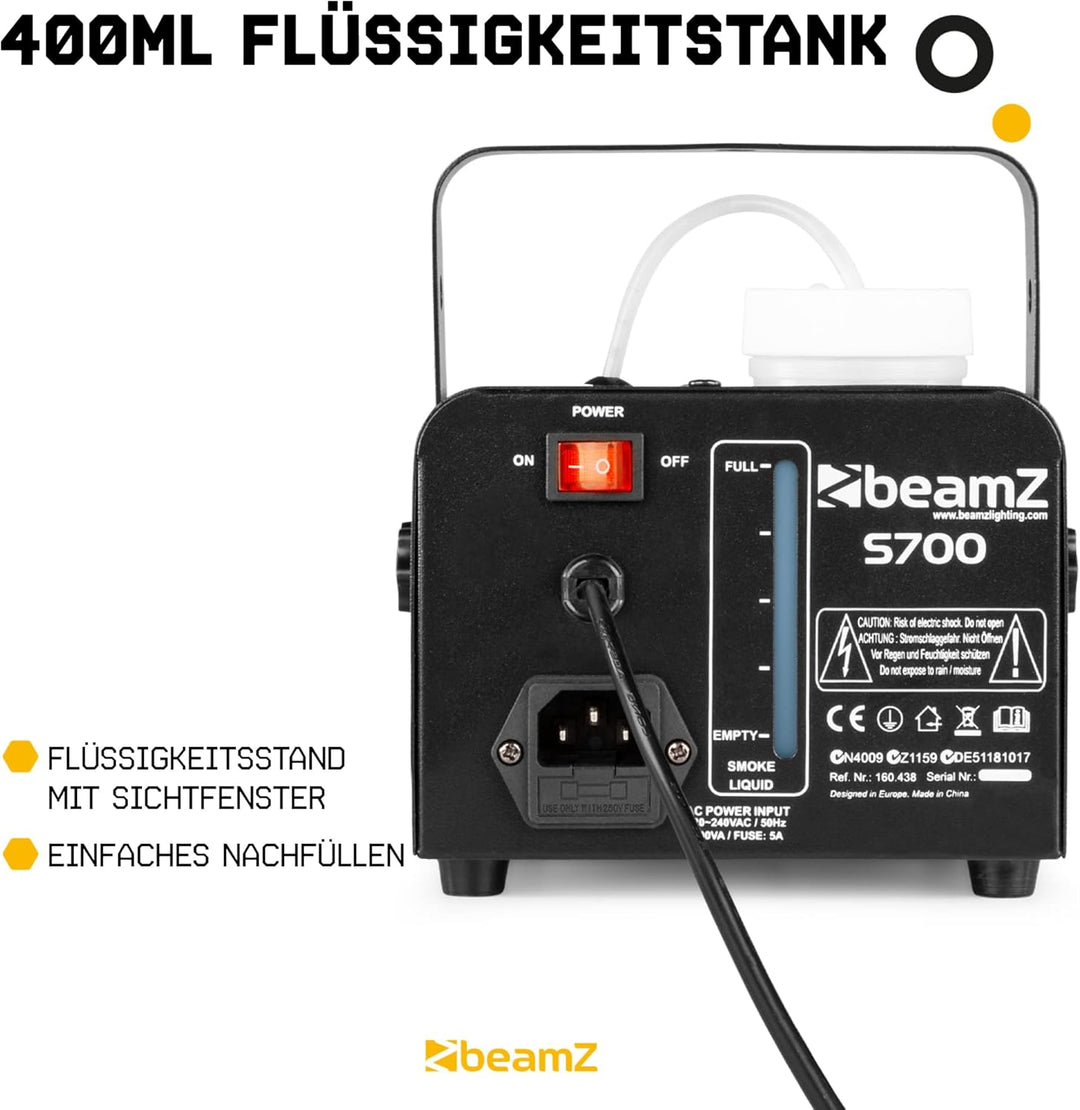 BeamZ S700 - Nebelmaschine mit Fernbedienung, 700 Watt Fog Machine, Rauchmaschine für Halloween, Hoc
