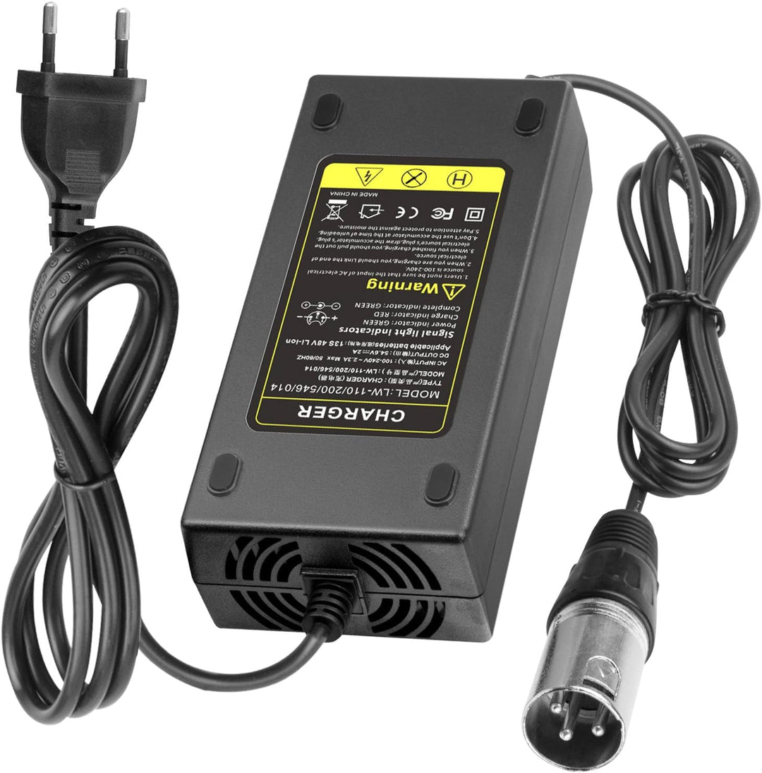 54.6V 48V 2A E-Bike Ladegerät Ladekabel für 48V Akku mit 3pin XLR Stecker für Elektroroller Elektris