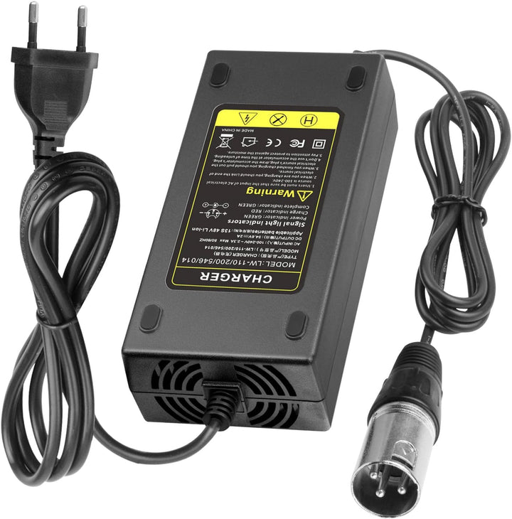 54.6V 48V 2A E-Bike Ladegerät Ladekabel für 48V Akku mit 3pin XLR Stecker für Elektroroller Elektris