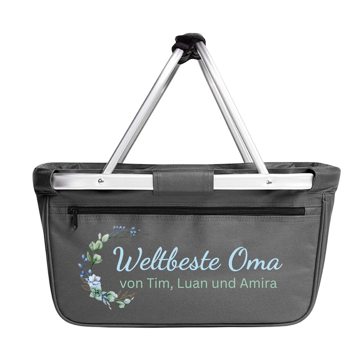 Einkaufskorb personalisiert mit Wunschtext – Geschenk für Oma mit Blumenmotiv – personalisiertes Ges