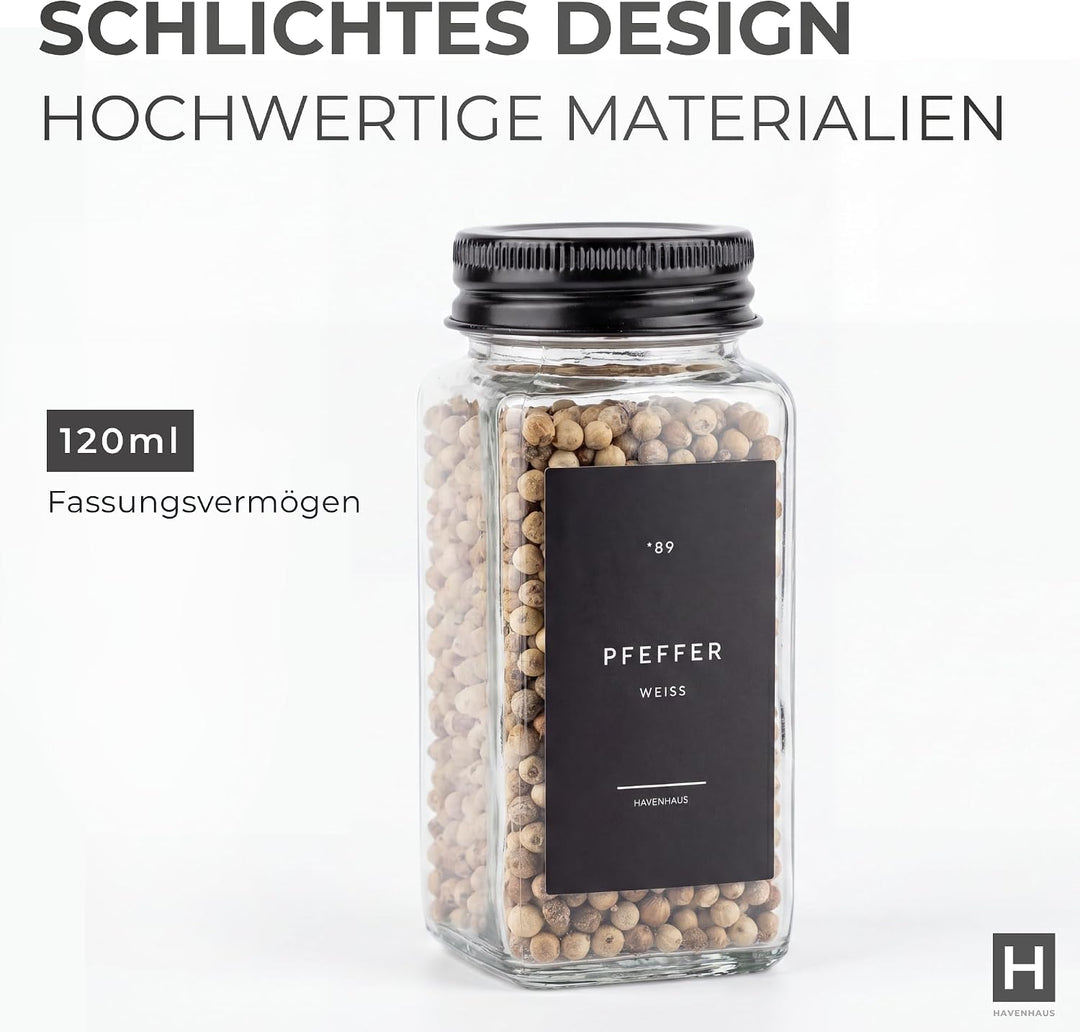 Gewürzgläser Set schwarz | 24 Gewürz Organizer inkl. 336 deutschen Gewürzetiketten | Gewürzgläser ec