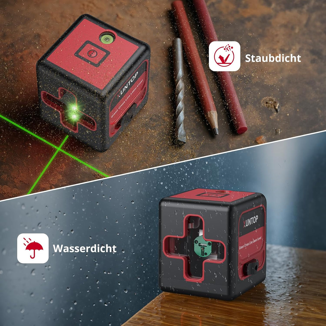 XUNTOP Laser-Wasserwaage Kreuzlinienlaser Selbstnivellierend Nivelliergerät Nivelliergerät IP54 mit