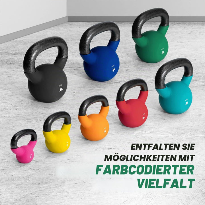 Yes4All 2-20 kg Cast Iron Kettlebell with Neoprene Coating, Multicoloured Kettlebells, Swing Dumbbel
