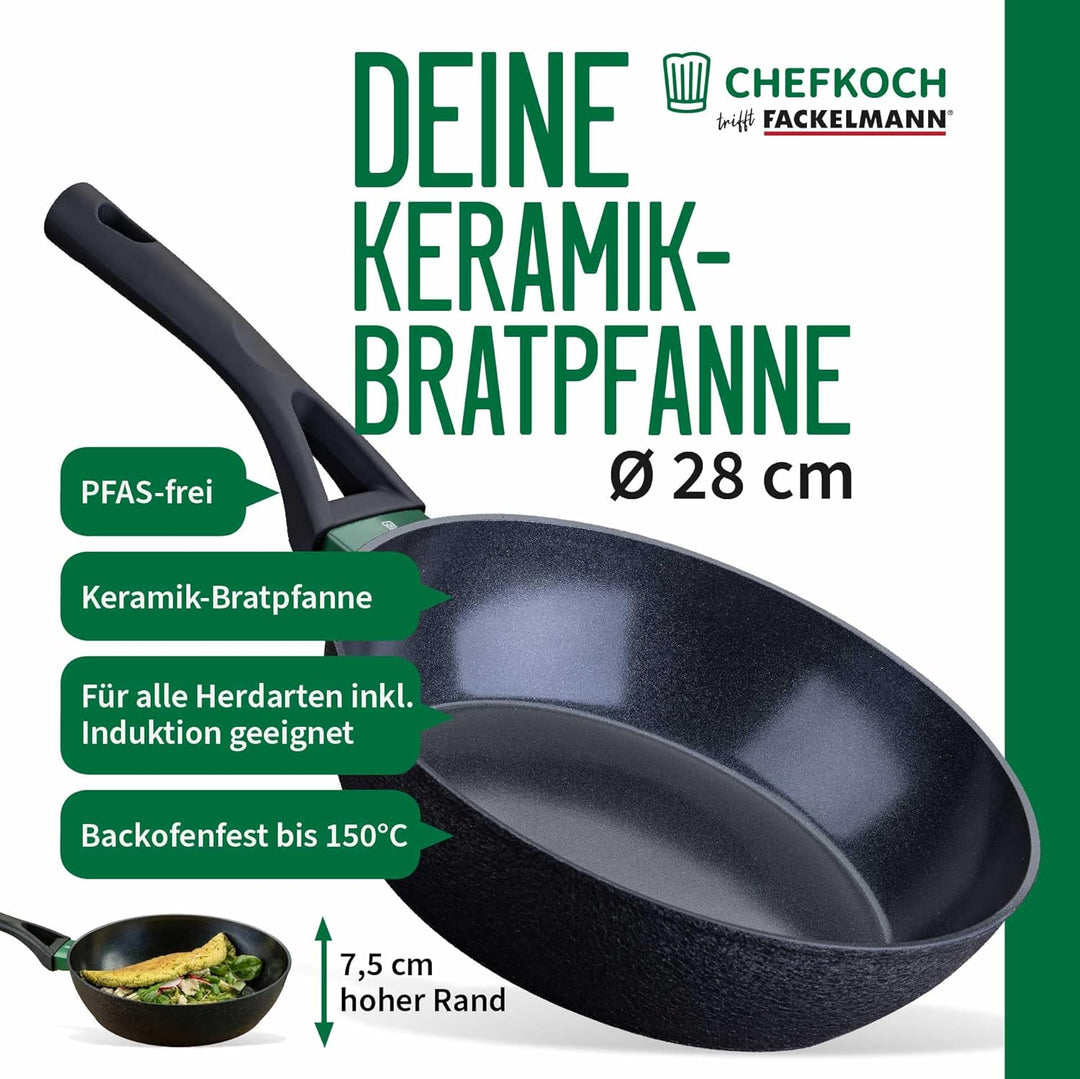 Chefkoch trifft Fackelmann - Keramik-Pfanne Hamburg Ø 28 cm, Antihaftbeschichtung, für alle Herdarte