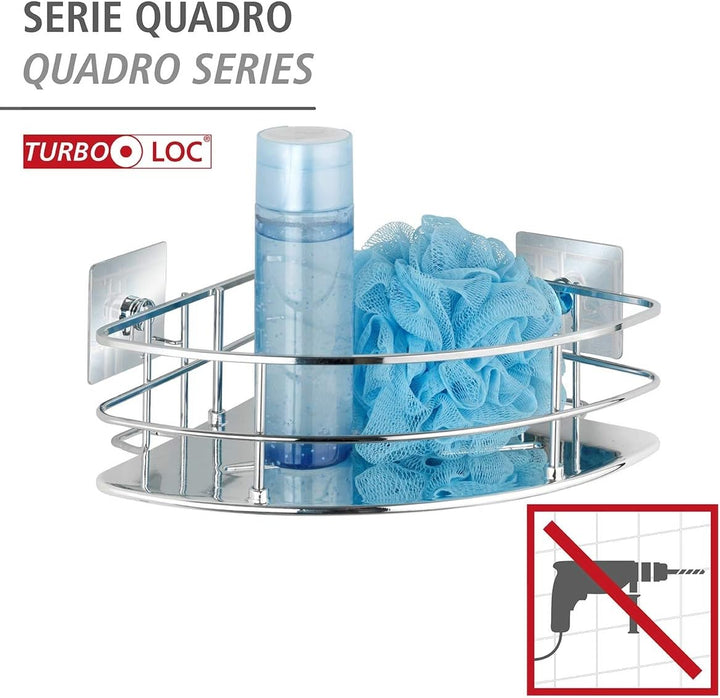 WENKO Turbo-Loc® Edelstahl Eckablage Quadro - Befestigen ohne bohren, Edelstahl rostfrei, 27.5 x 10