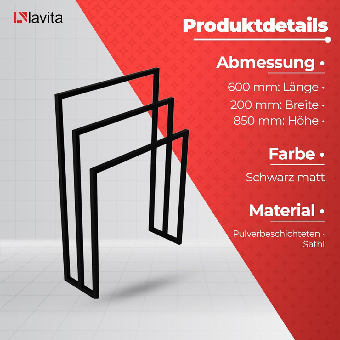 LAVITA SERAM 600 | Handtuchständer Schwarz | Freistehender stehend, Handtuchhalter | Stehend für Bad