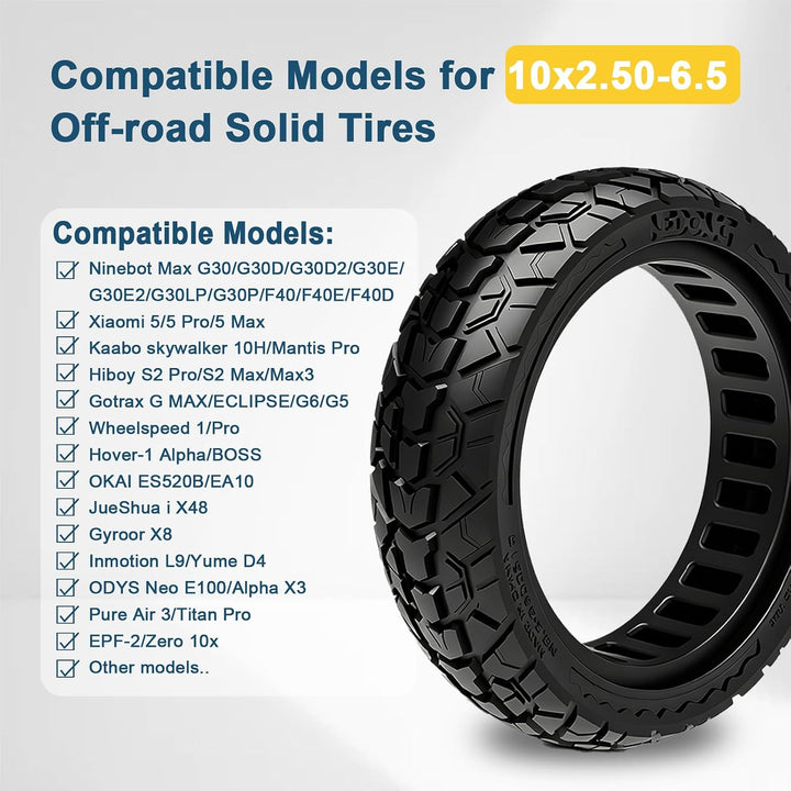 60/70-6.5 Solid Reifen 10x2.50 vollgummireifen Geländereifen für Ninebot Max G30/G30 D2/F2 Pro D/E3