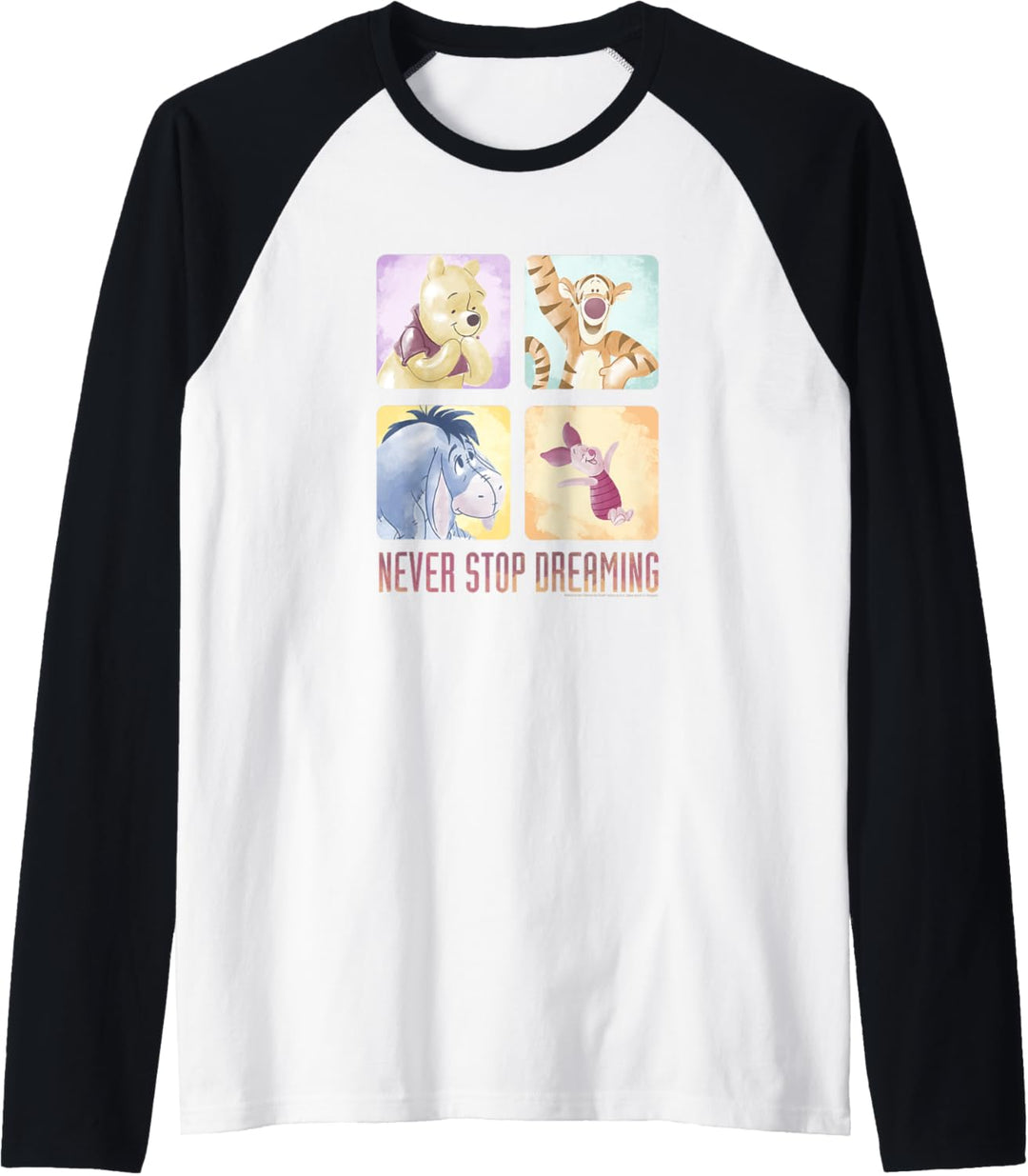 Disney Winnie The Pooh Group Shot Box Up Never Stop Dreaming Raglan