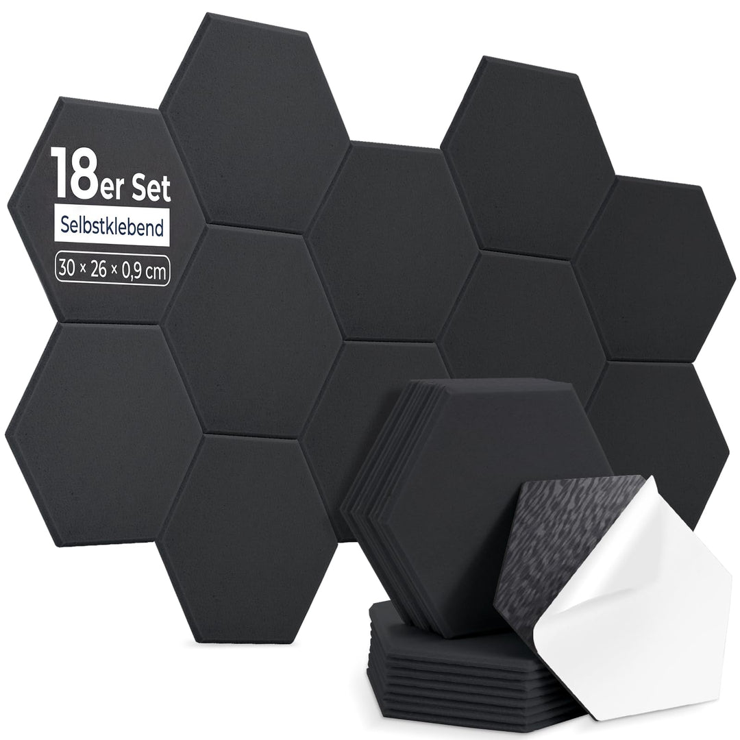 18 Stück Hexagon Akustikplatten Selbstklebend, 30 x 26 x 0,9 cm Hohe Dichte Akustikpaneele, Schallsc