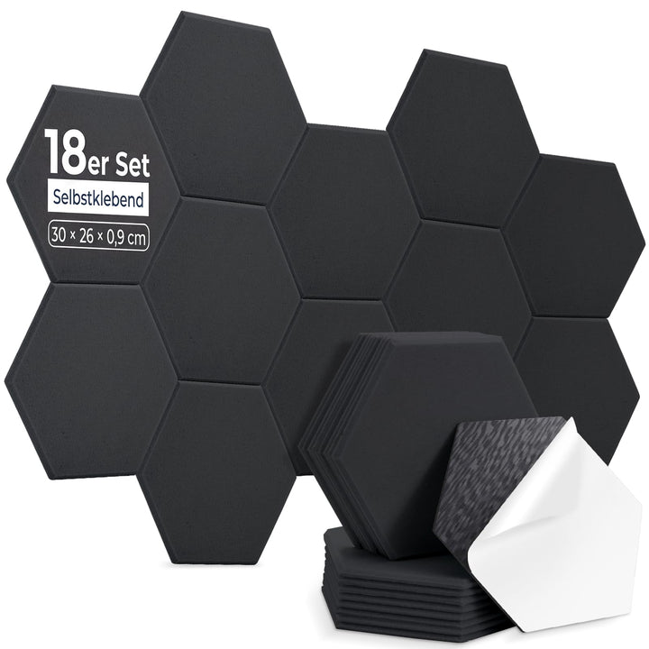 18 Stück Hexagon Akustikplatten Selbstklebend, 30 x 26 x 0,9 cm Hohe Dichte Akustikpaneele, Schallsc