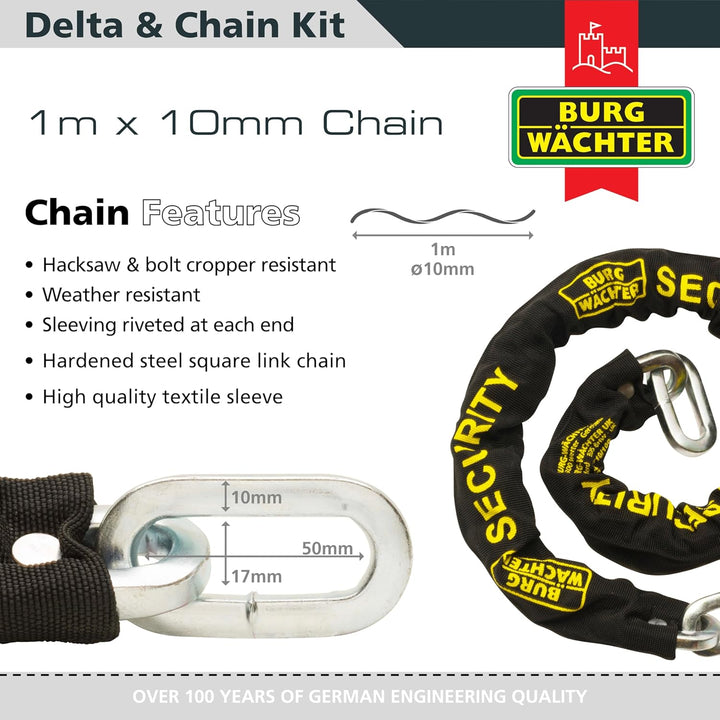 Sterling 106SSP Gehärteter Stahl, Schwarz, 10 mm x 1,0 m, Gold Sold Secure Kette und Vorhängeschloss
