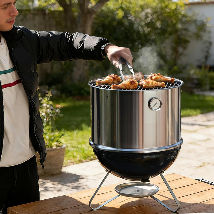 Onlyfire Edelstahl Räucherkammer Mittelkochsystem für Weber Smokey Joe 37cm Holzkohlegrill, Enthält