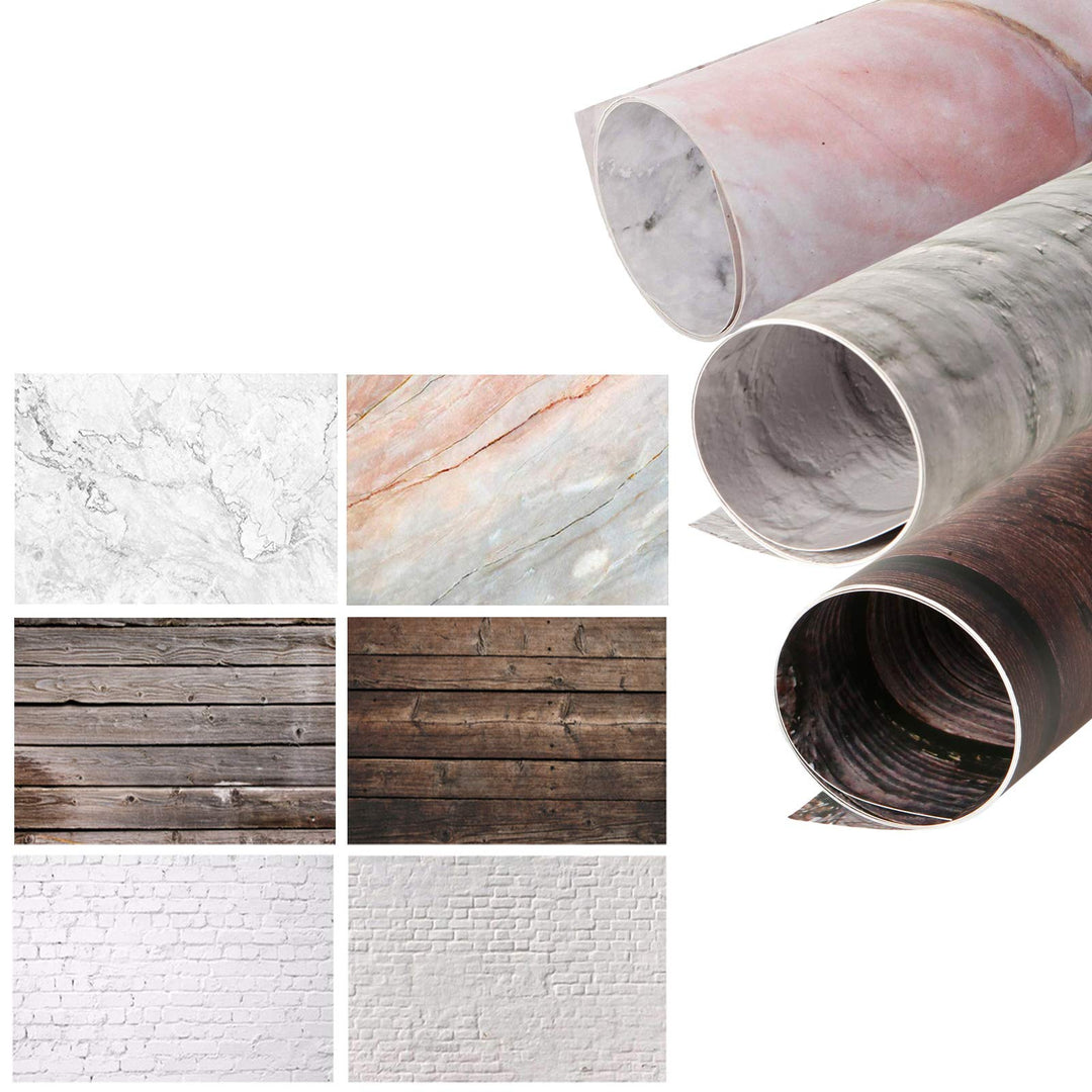 Selens 3 Stück 2 in 1 Hintergrund Marmor Zement Backstein Mauer und Holzmaserung 56x88cm Flat Lay Ti