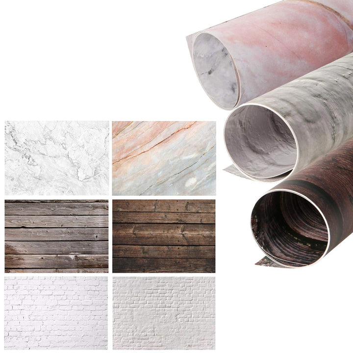 Selens 3 Stück 2 in 1 Hintergrund Marmor Zement Backstein Mauer und Holzmaserung 56x88cm Flat Lay Ti