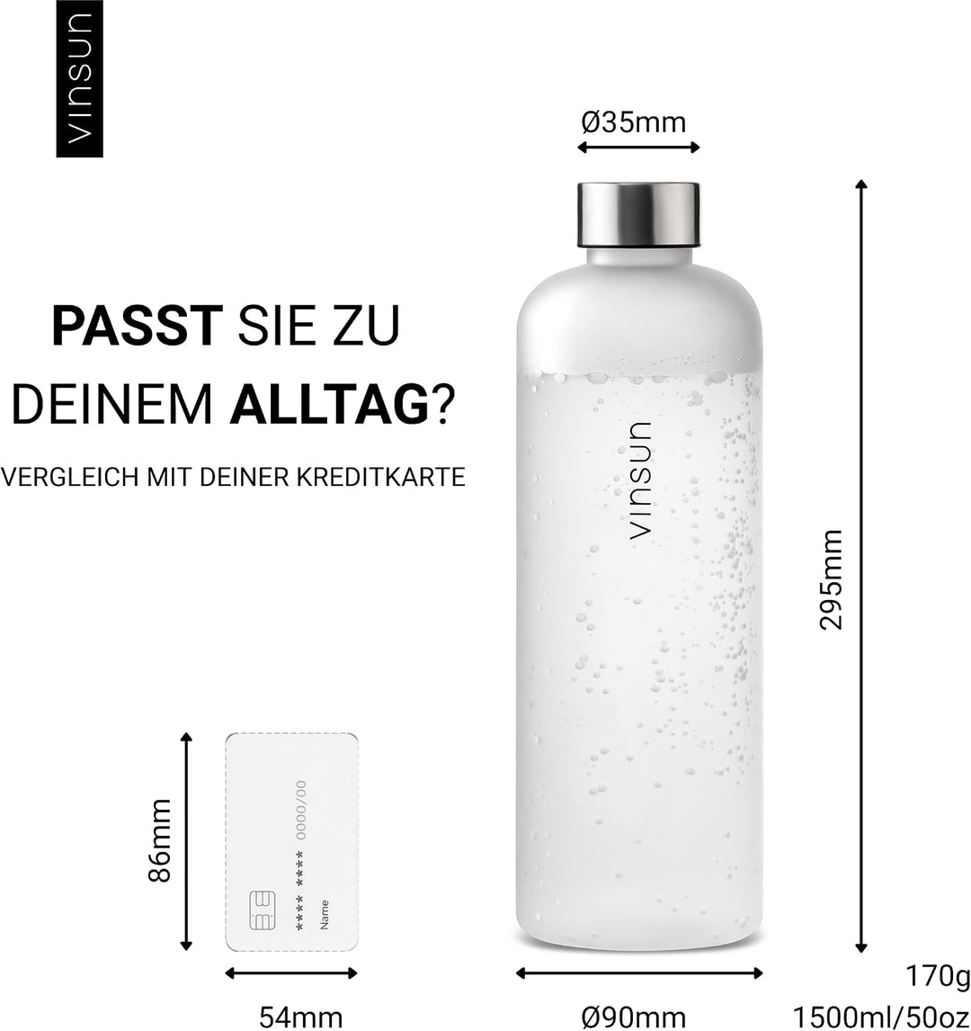 VINSUN Trinkflasche 650ml, 1000ml, 1500ml - auslaufsicher, Kohlensäure geeignet, BPA frei, Tritan -