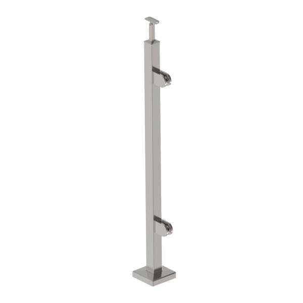 Sellon24® Edelstahl Geländerpfosten Eckig rechts 40x40 Bauhöhe 1000mm Vierkantrohr mit Glashalter Vi