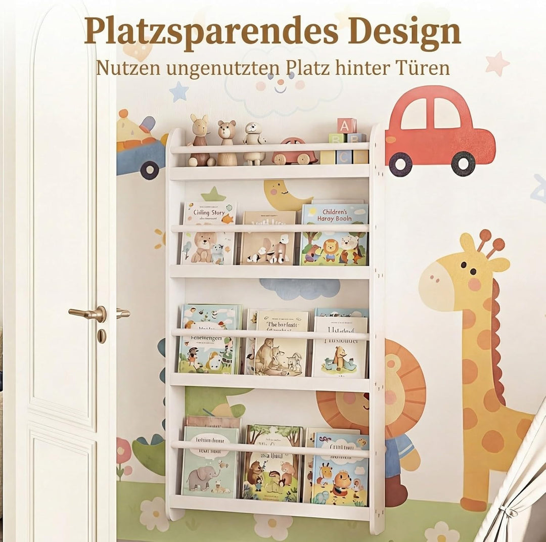 COSTWAY Bücherregal für Kinder, Kinderregal mit 4 Ablagen, Wandregal aus Holz für Spielzeug & Bücher