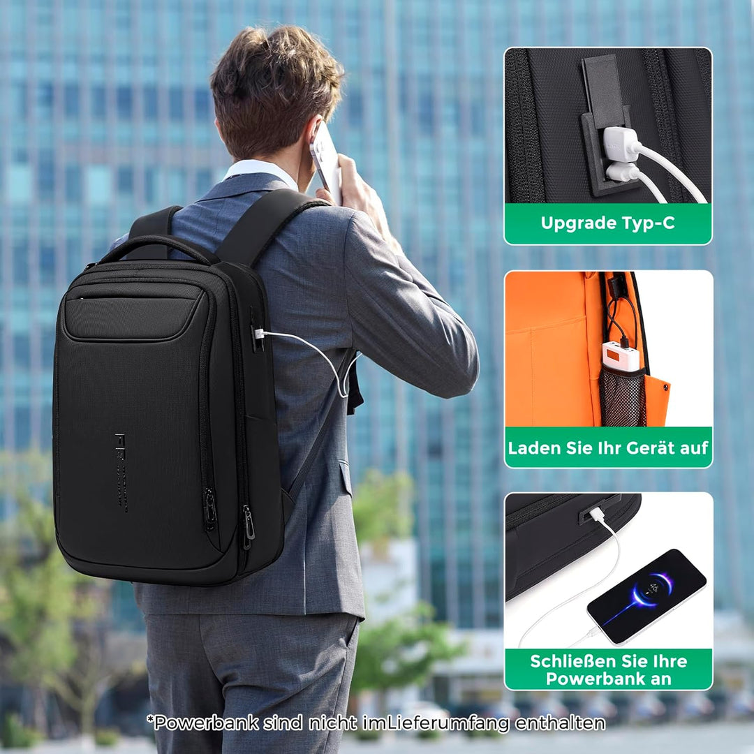 Business Rucksack Herren (15,6 Zoll Laptop Rucksack, 1800D Wasserdicht, USB-Anschluss) – Anti-Diebst