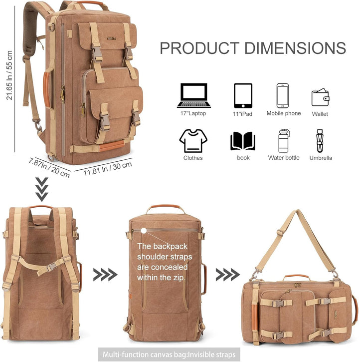 Tzowla Canvas Reiserucksack 3-in-1 umwandelbarer Rucksack Seesack passend für 17 Zoll Laptop L-40 Li