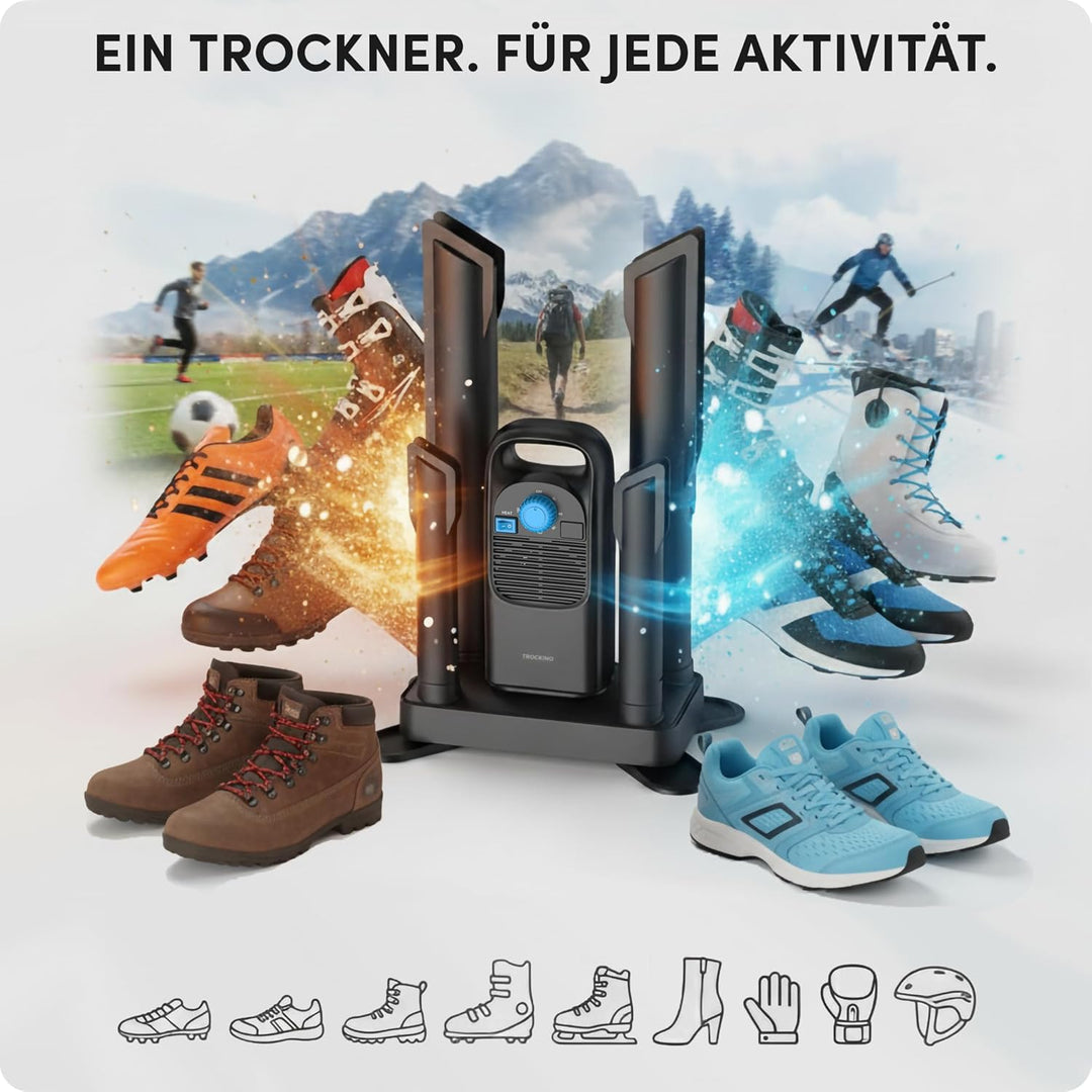 Schuhtrockner & Stiefeltrockner für 2 Paar Schuhe mit Timer – ideal für Sportschuhe, Fussballschuhe,