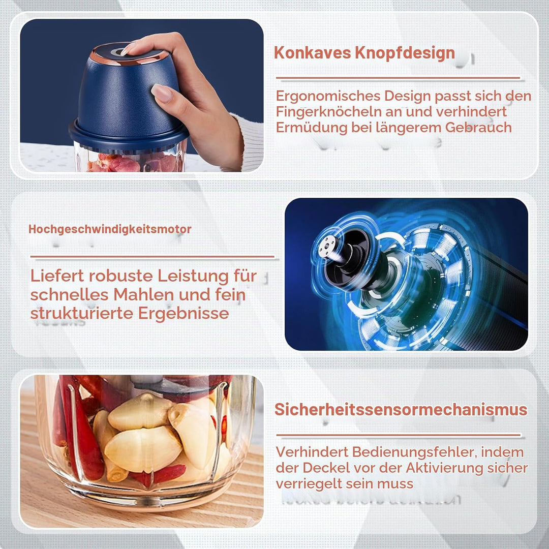 Elektrischer Küchenzerkleinerer, 350ML Zwiebelzerkleinerer Elektrisch, Tragbarer Mini-Zerkleinerer,Z