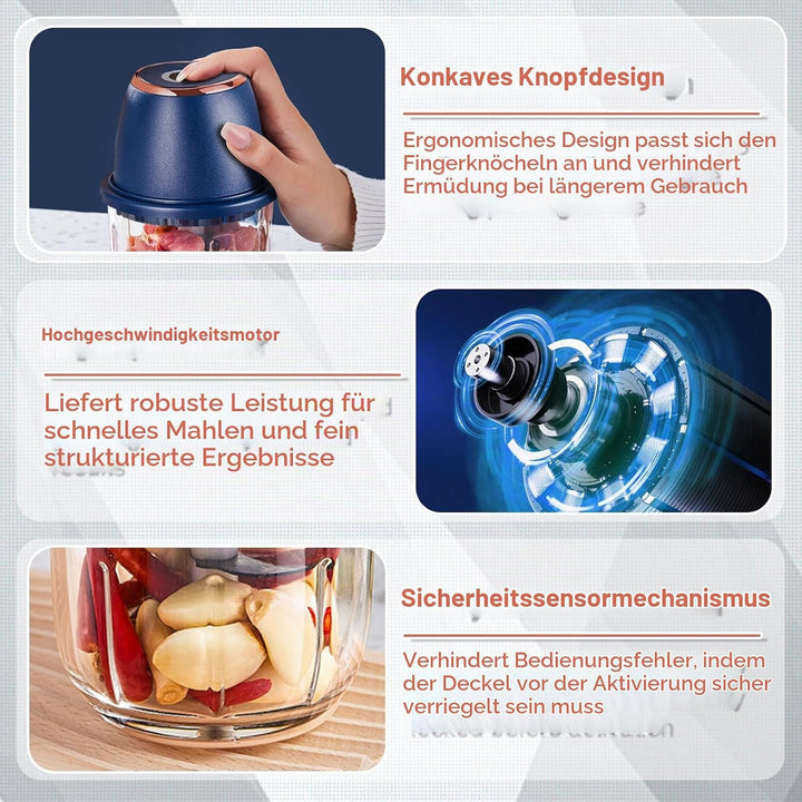 Elektrischer Küchenzerkleinerer, 350ML Zwiebelzerkleinerer Elektrisch, Tragbarer Mini-Zerkleinerer,Z