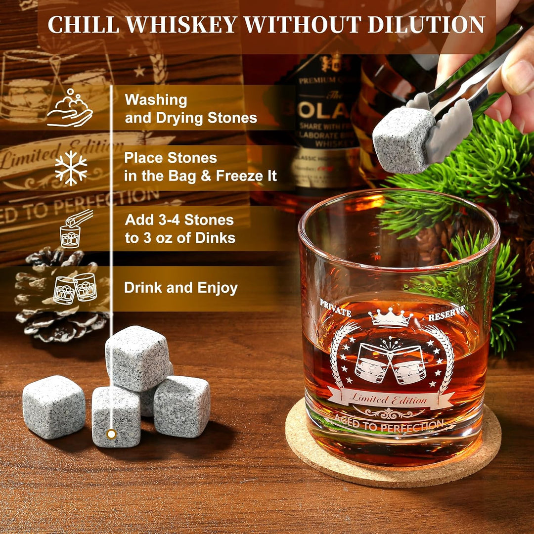 exreizst Geburtstagsgeschenk für Männer – Whiskyglas-Set mit Holzbox, Granitsteinen, Pipette & Zange