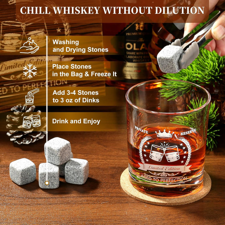 exreizst Geburtstagsgeschenk für Männer – Whiskyglas-Set mit Holzbox, Granitsteinen, Pipette & Zange