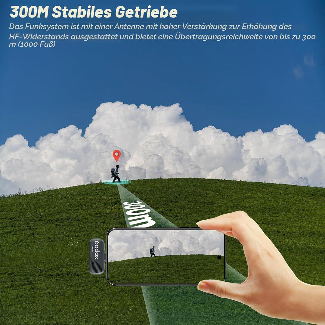 Godox Cube-SC Kit2 Wireless Lavalier Mikrofon für iPhone 15,Android, USB C, 8H Akkulaufzeit, 2.4G Wi