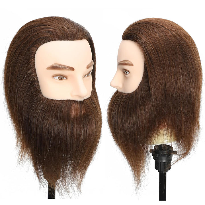 Männlicher Mannequinkopf, 100 % Echthaar mit Bart 30,5 cm, Trainingskopf, Kosmetologie, Puppenkopf,