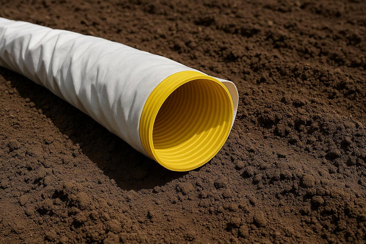 Drainagerohr DN50 25m gelocht mit geovlies Filterschlauch Drainagevlies | gelb PVC-U |Entwässerungss