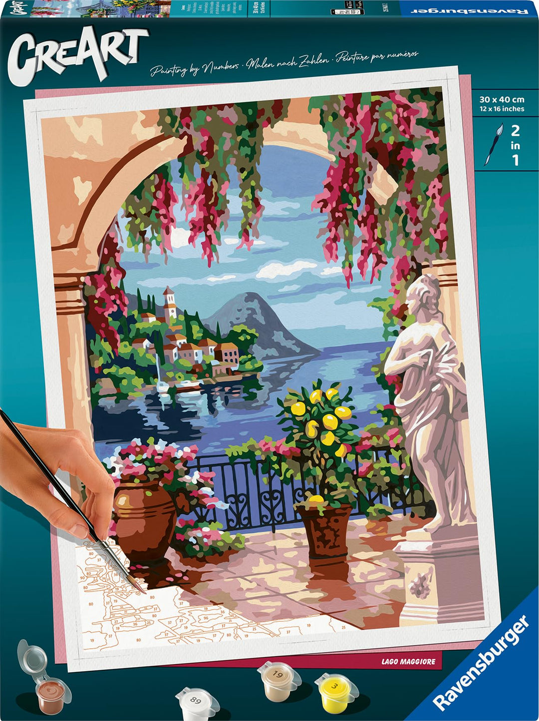 Ravensburger CreArt 25963 - Lago Maggiore - Malen nach Zahlen Erwachsene, DIY Malset mit Pinsel und