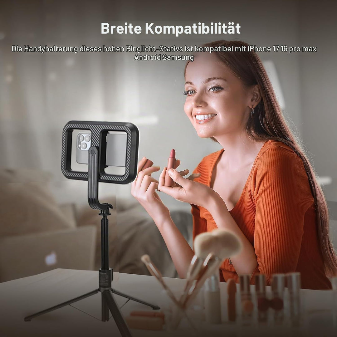 NEEWER Basics 10W Selfie Licht mit Stativ, 1200mAh LED Quadrat Ringlicht, 72" Selfie Stick Handyhalt