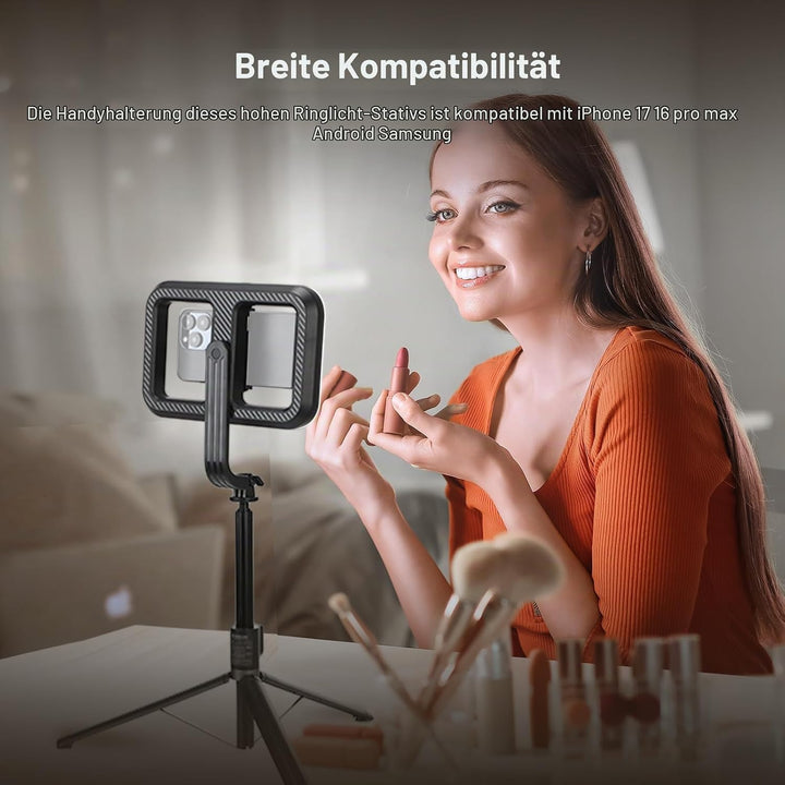 NEEWER Basics 10W Selfie Licht mit Stativ, 1200mAh LED Quadrat Ringlicht, 72" Selfie Stick Handyhalt
